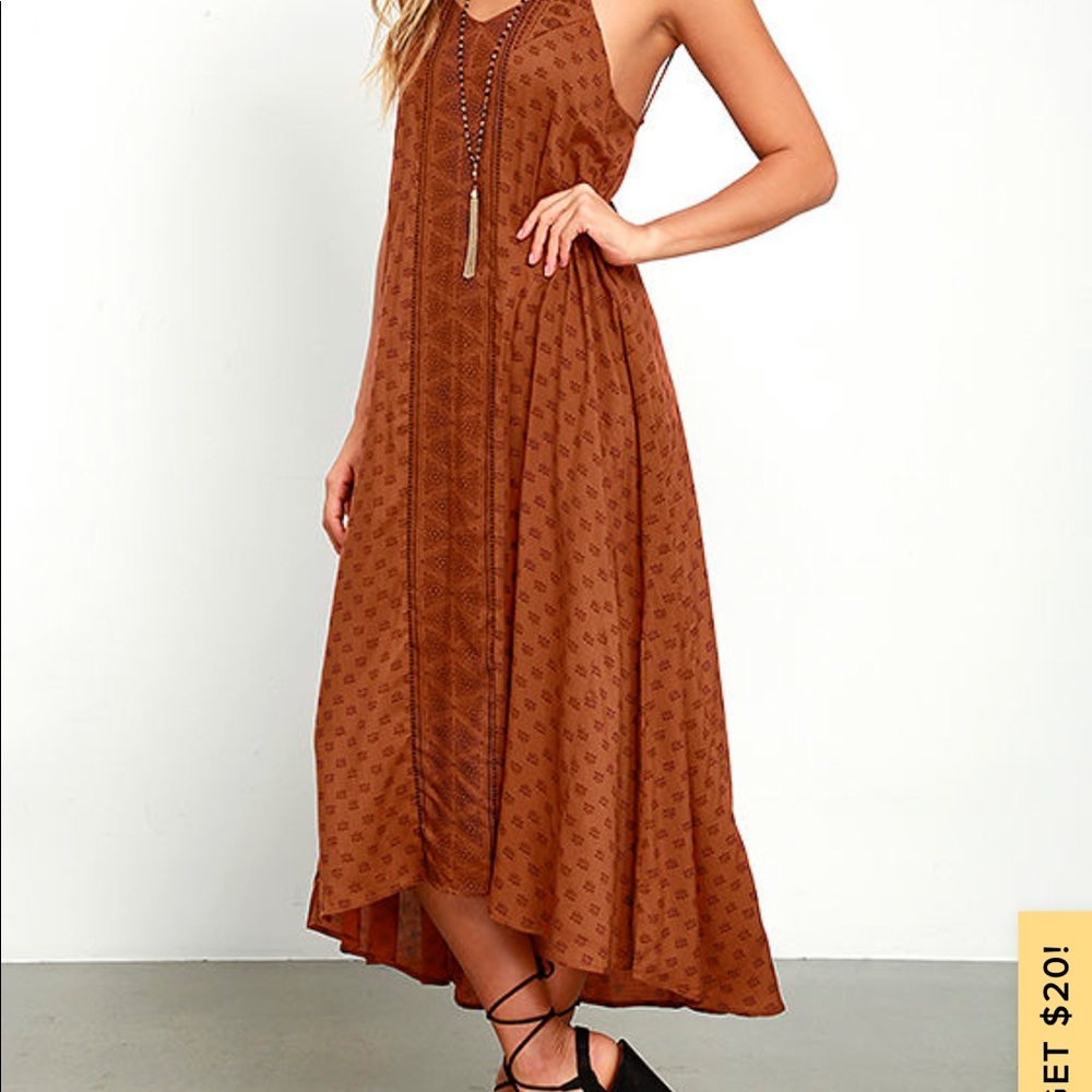 Lulu’s Amuse Society Sakura Brown Print Midi Dress